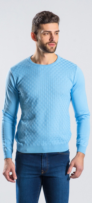 Light blue cotton crewneck - Knitwear - E-shop | alaindelon.co.uk