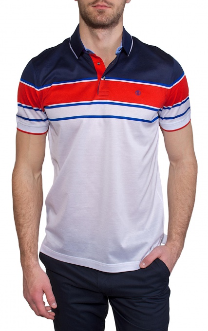 Blue - white -red striped polo shirt