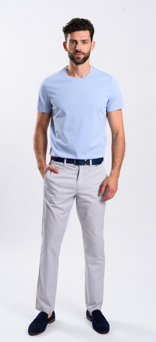 Beige Chino Trousers with Houndstooth Pattern