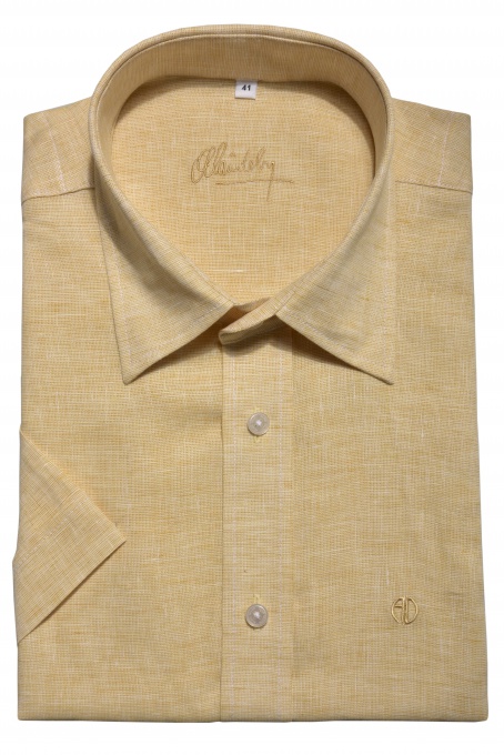 Žltá ľanová Slim Fit košeľa s krátkym rukávom