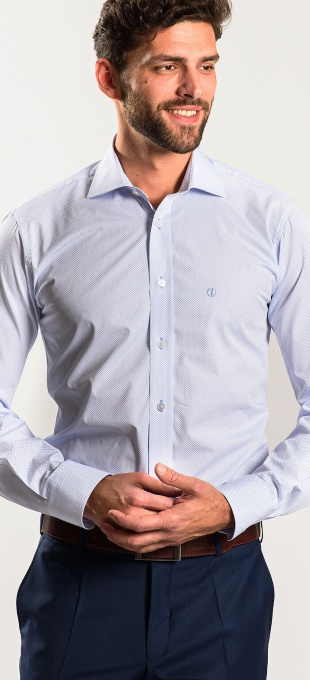Bledomodrá vzorovaná Classic Fit košeľa rady Basic
