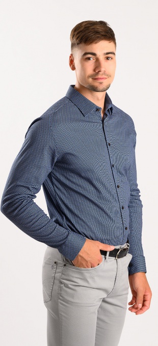 Blue stretch Extra Slim Fit non-iron shirt with pattern