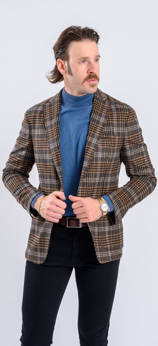 Brown wool checked blazer