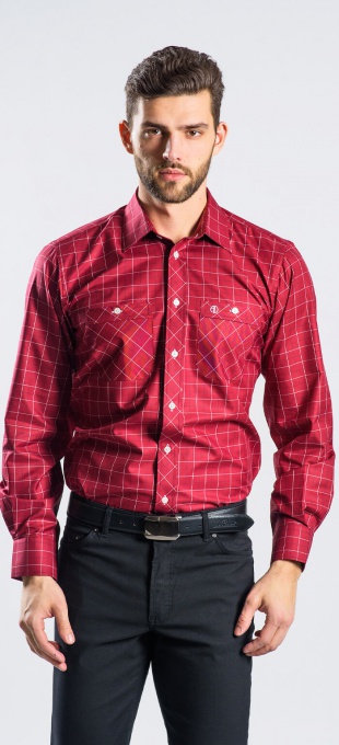 Červená károvaná Slim Fit košeľa rady Basic
