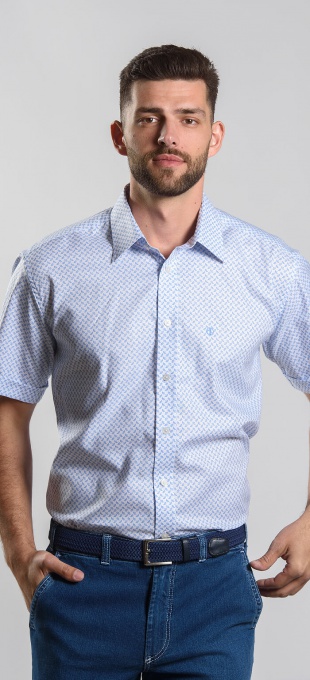Modrá vzorovaná Classic Fit košeľa s krátkym rukávom
