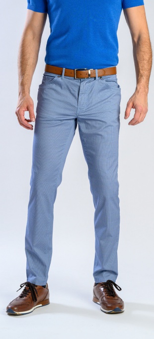 Pale blue casual trousers with houndstooth pattern