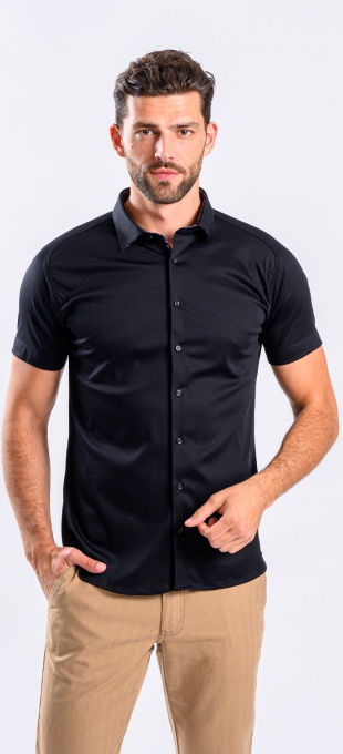 Black Extra Slim Fit stretch short sleeved shirt