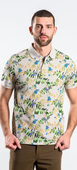 Body coloured polo shirt with a bold pattern