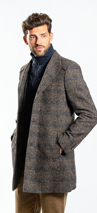 Brown checkered wool coat