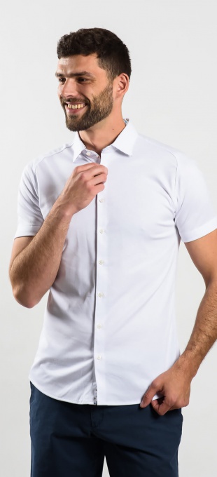 Biela Extra Slim Fit strečová košeľa s krátkym rukávom