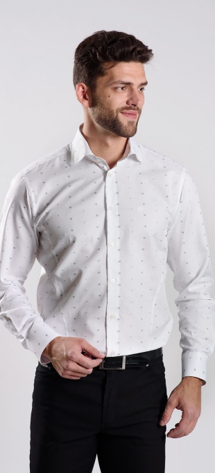 White Classic Fit Patterned Shirt