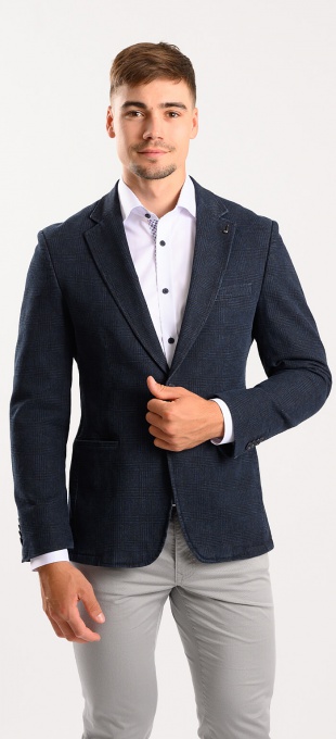 Blue cotton checkered blazer