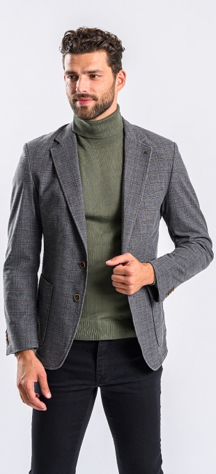 Grey cotton checkered blazer