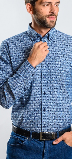 Dark blue patterned Slim Fit shirt