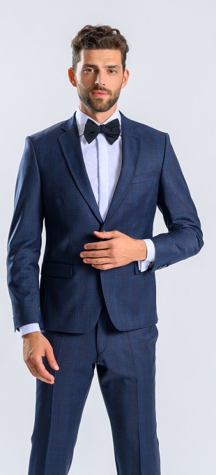 Modrý Slim fit oblek s modrým károm XL veľkosti