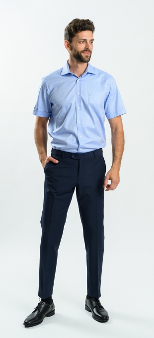 Blue Patterned Slim Fit Short-Sleeve Shirt