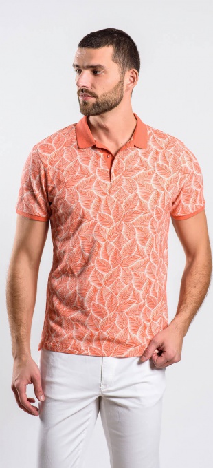 Orange patterned polo shirt