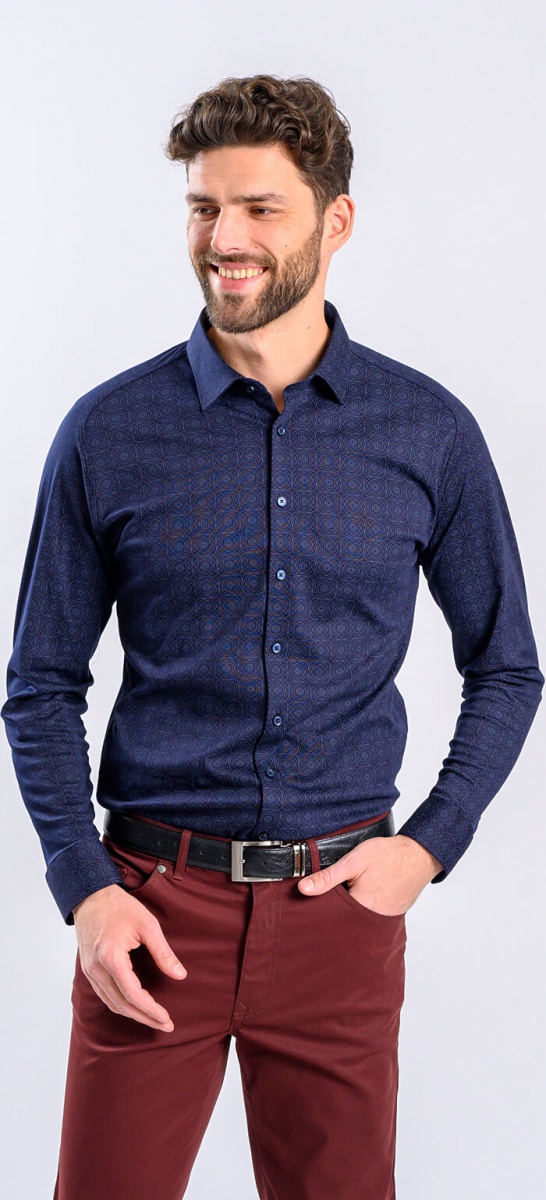 Dark Blue Patterned Stretch Extra Slim Fit non-iron shirt