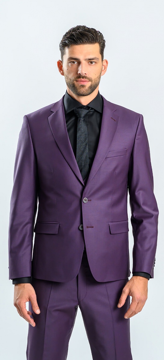 Purple Slim Fit suit with waistcoat