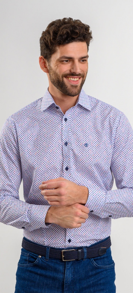 White Extra Slim Fit Shirt with colourful cross pattern