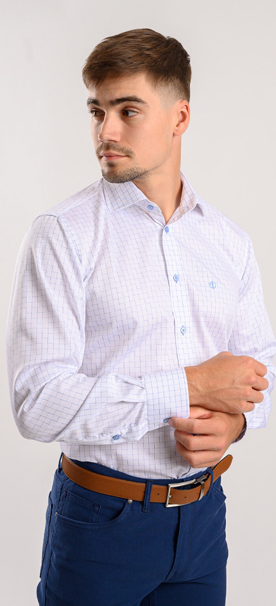 Biela Slim Fit košeľa so vzorom modrých štvorcov