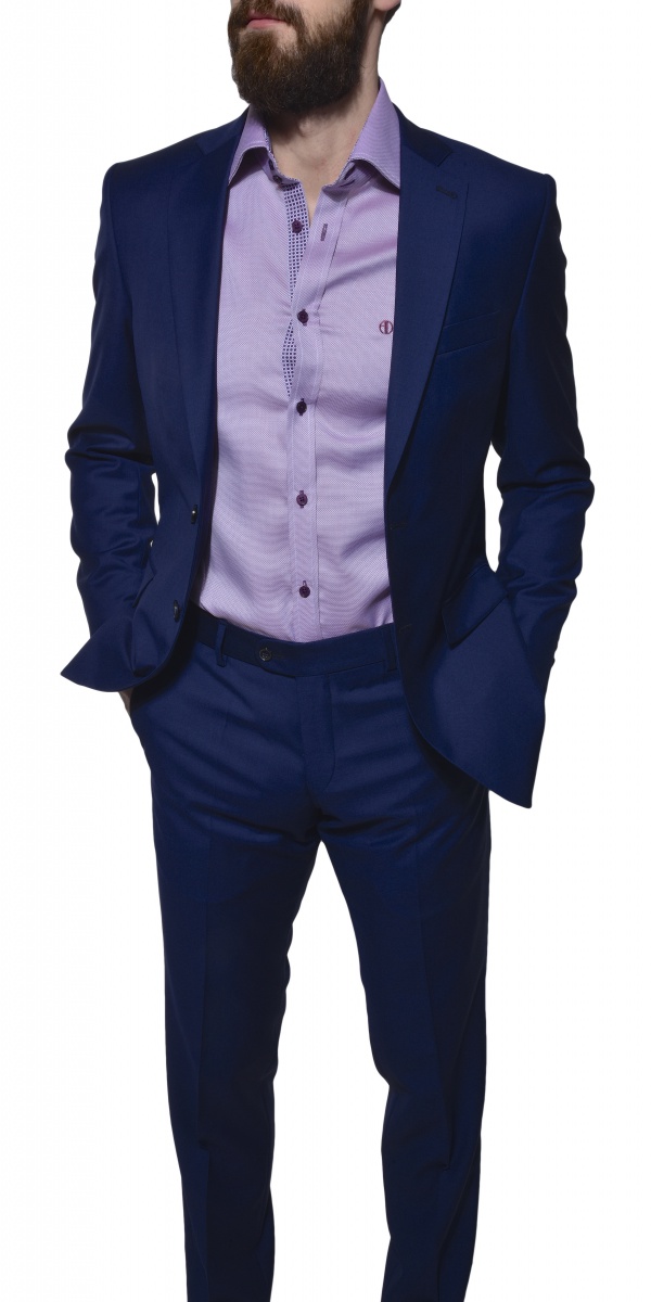Modrý vlnený Slim Fit oblek