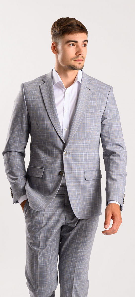 Grey Checkered Slim Fit Suit