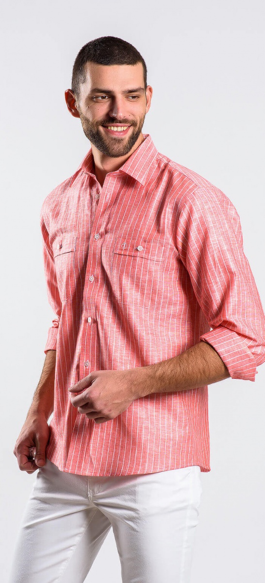 Red linen Slim Fit shirt