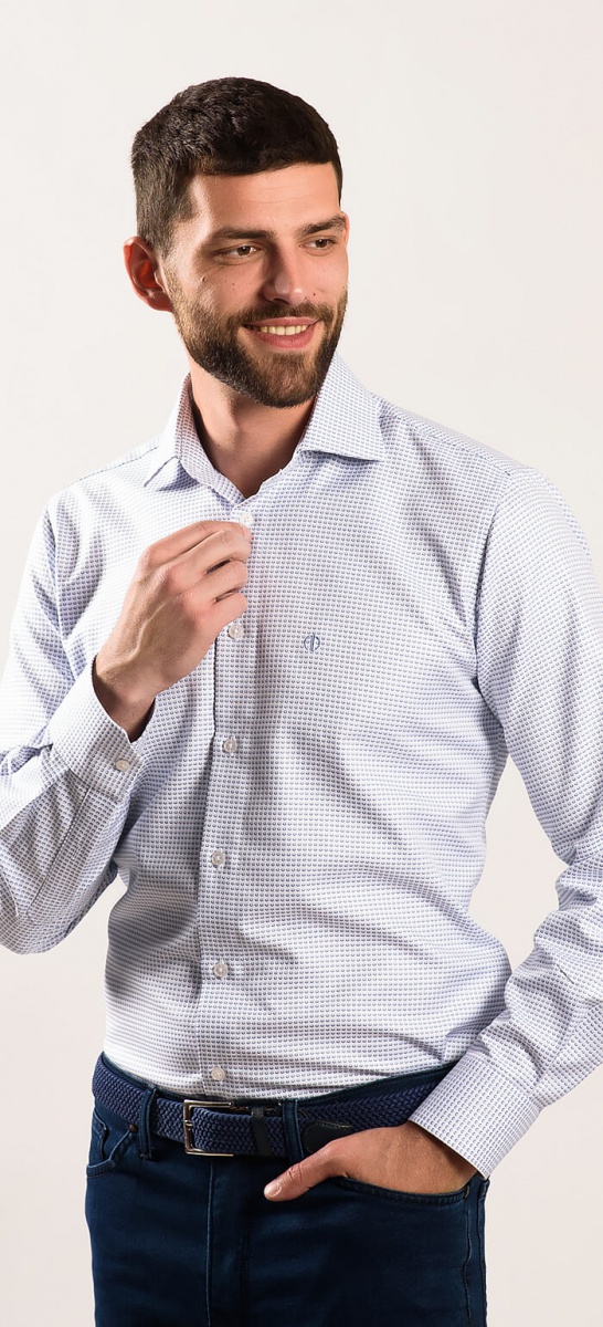 White Slim Fit shirt with blue pattern