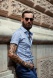 White-blue striped Extra Slim Fit stretch short sleeved shirt