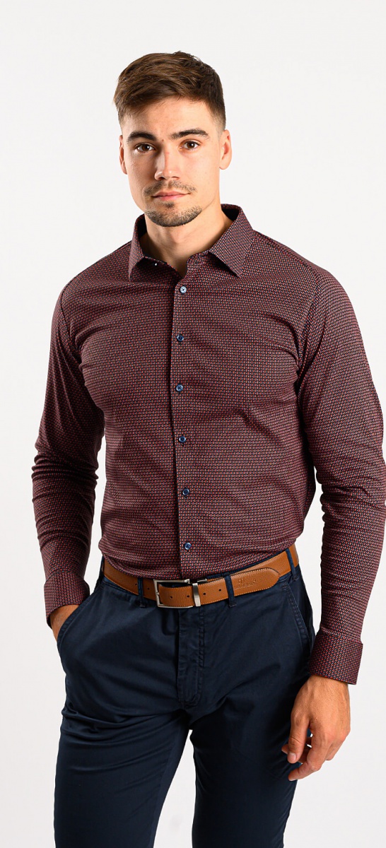 Red stretch Extra Slim Fit non-iron shirt with pattern