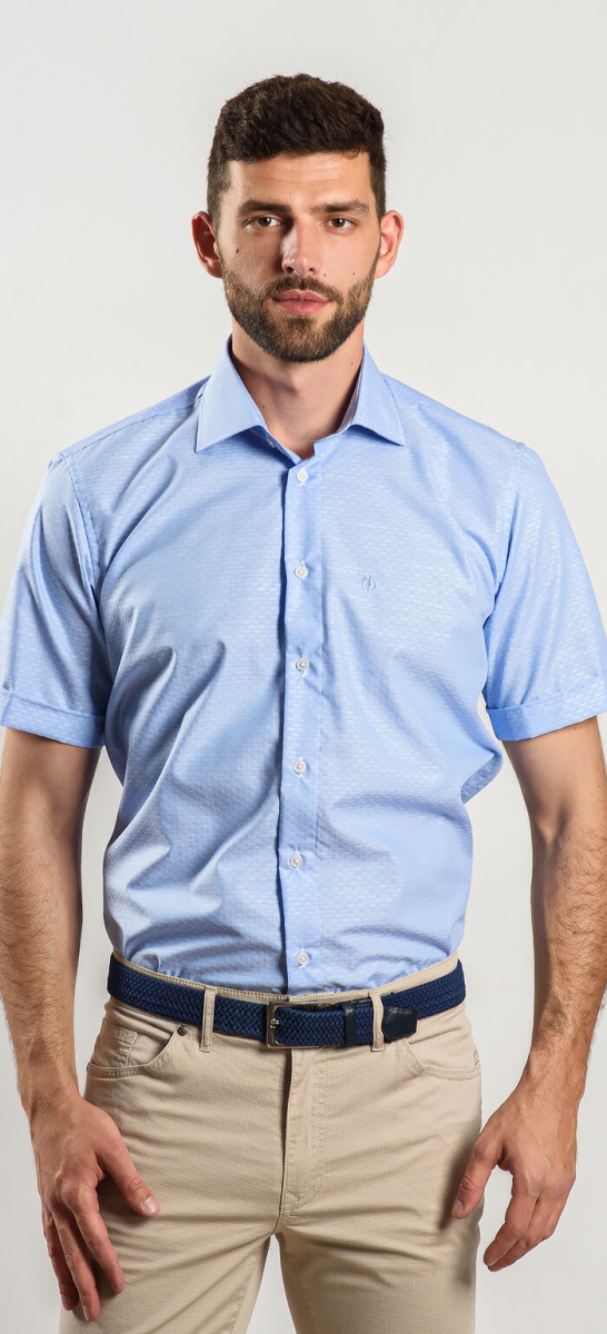 Modrá Slim Fit košeľa s krátkym rukávom
