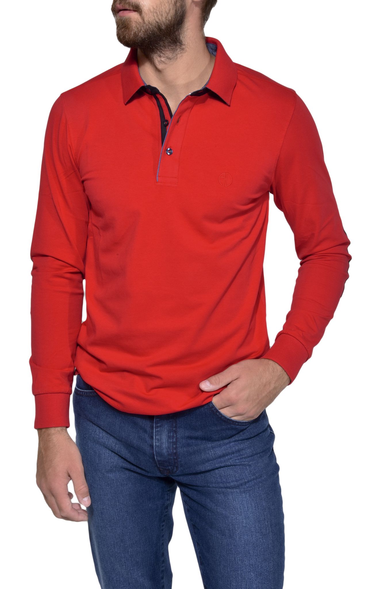 red polo button up long sleeve