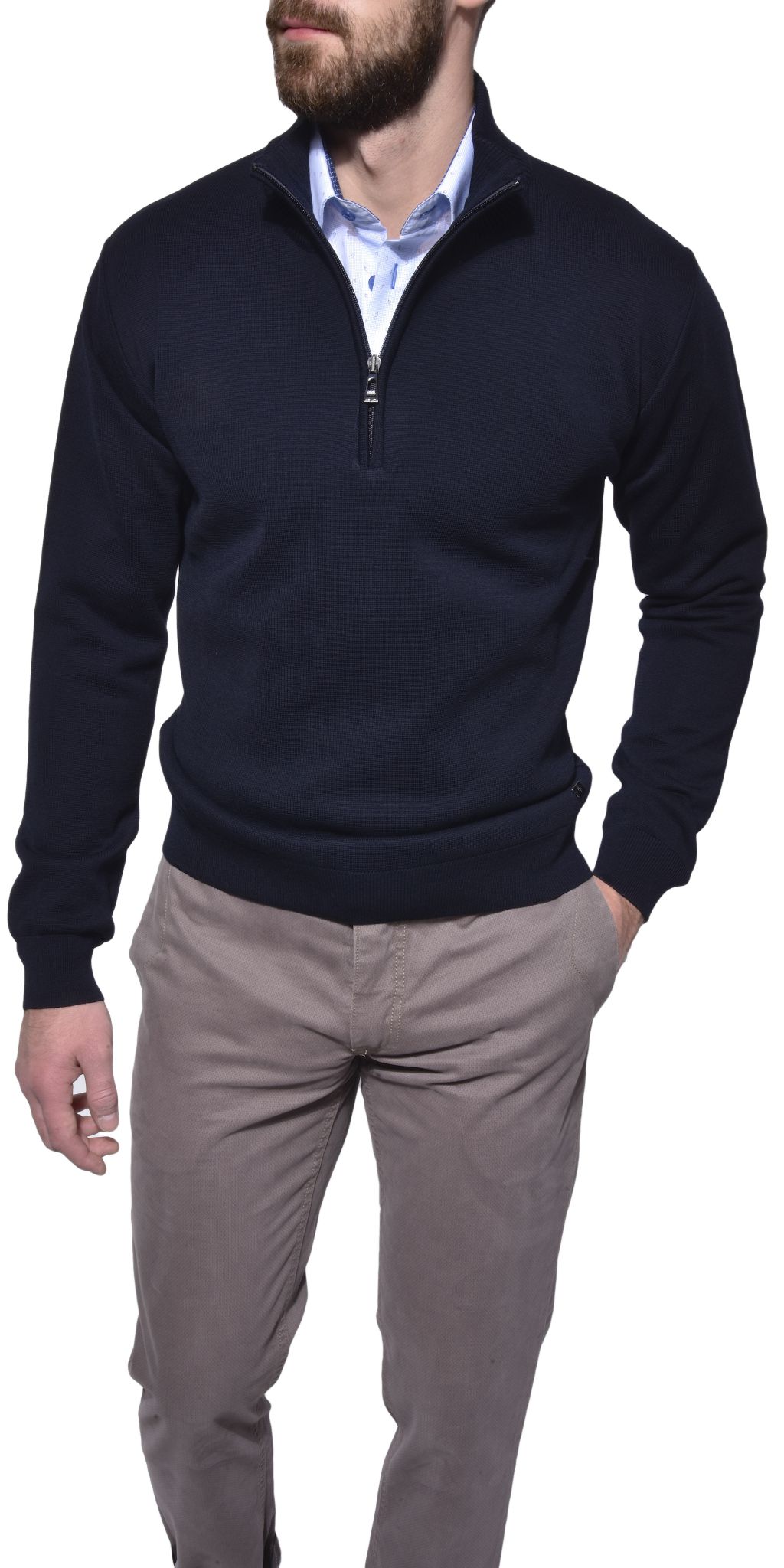 Dark blue zip sweater - Knitwear - E-shop | alaindelon.co.uk