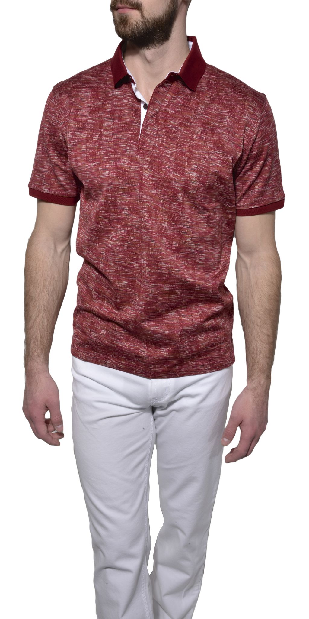 Burgundy patterned polo shirt - Polo shirts - E-shop | alaindelon.co.uk