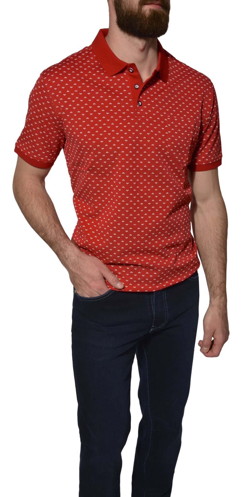 Red patterned piqué polo shirt - Polo shirts - E-shop | alaindelon.co.uk
