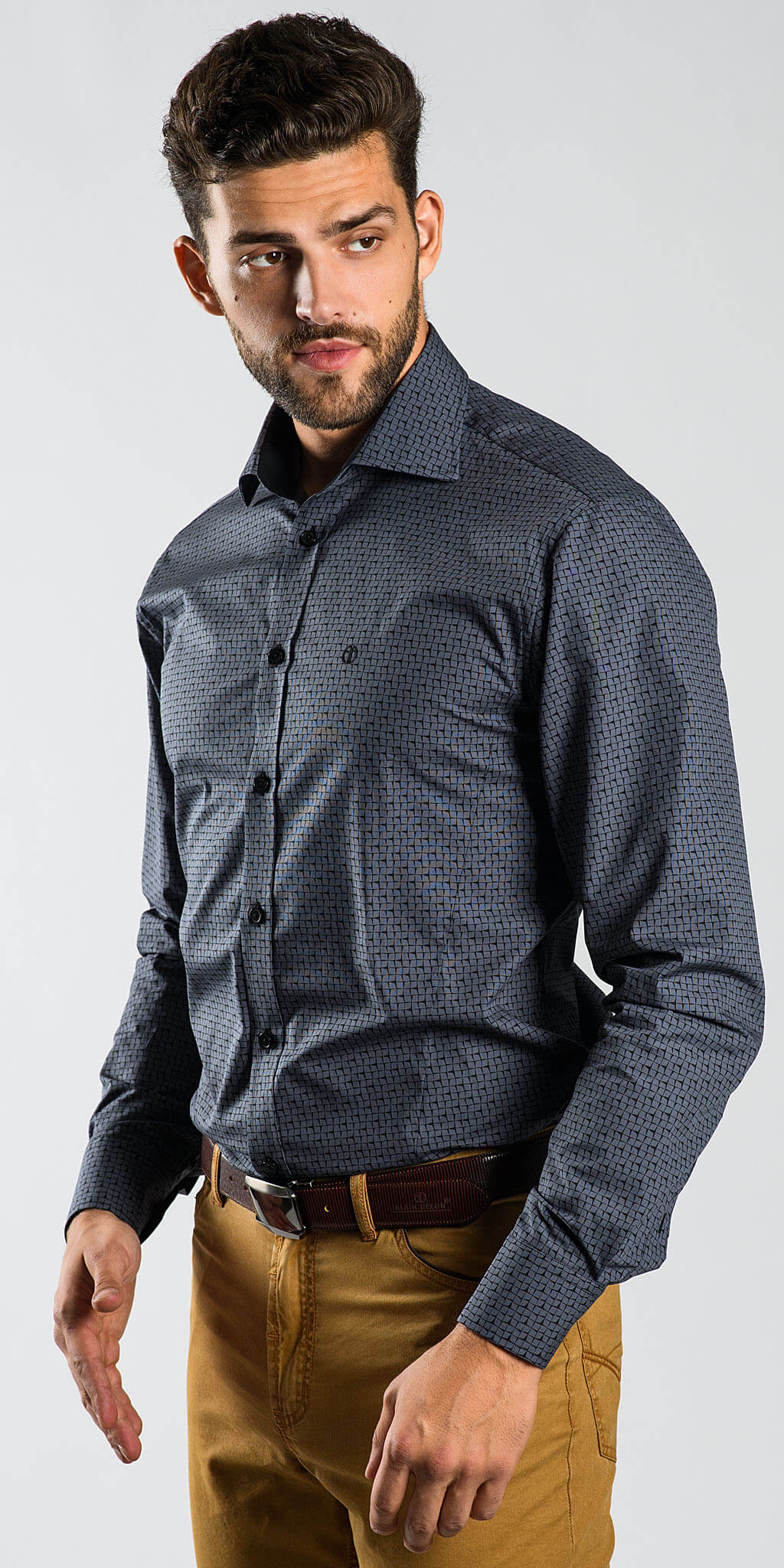 Grey casual Extra Slim Fit shirt - Shirts - E-shop | alaindelon.co.uk