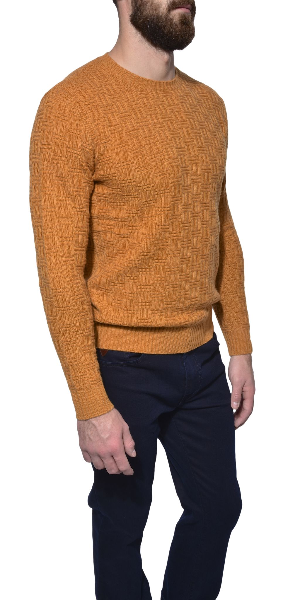Mustard yellow woven crewneck - Knitwear - E-shop | alaindelon.co.uk