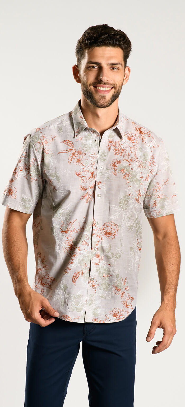 Flower patterned Extra Slim Fit short-sleeved shirt - Short sleeved ...